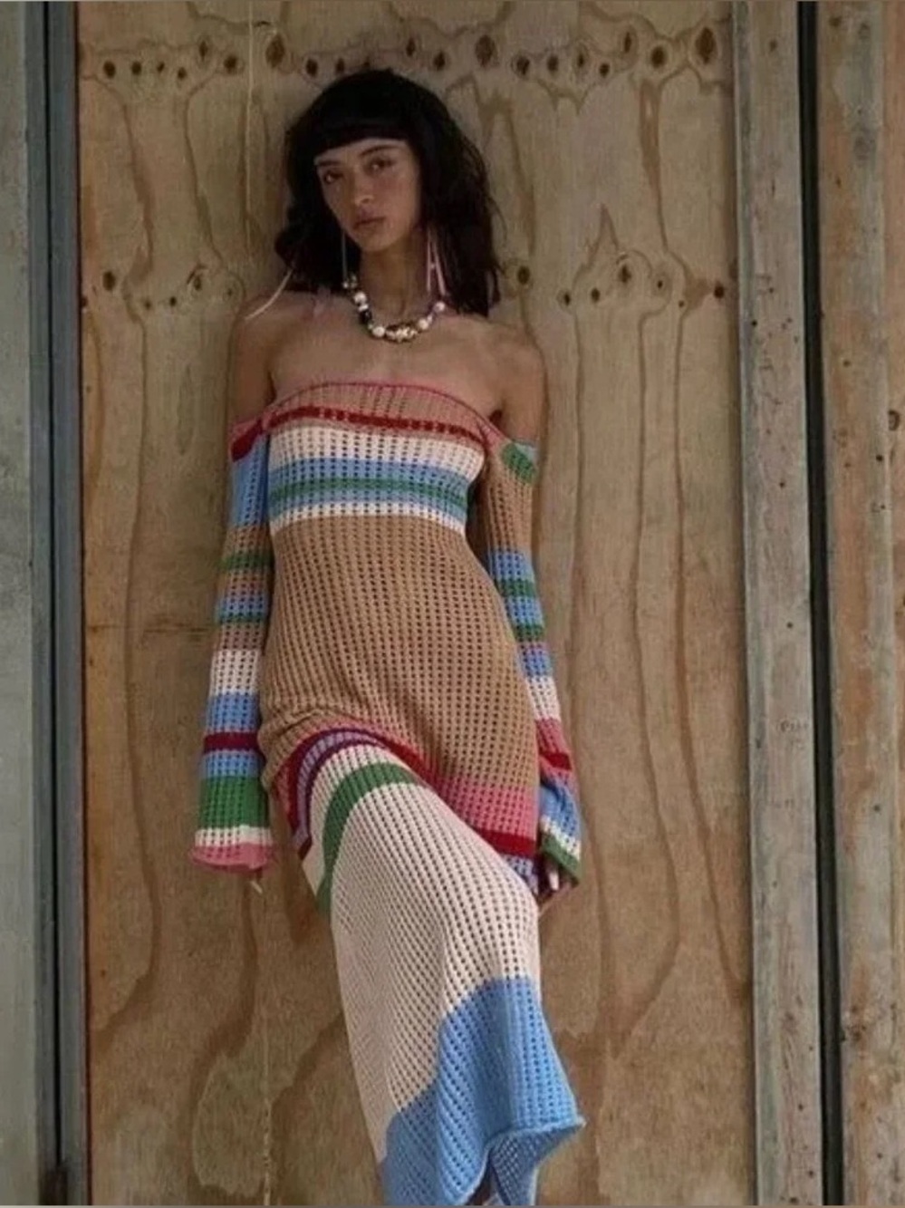 Multicolor Crochet Knit Maxi Dress